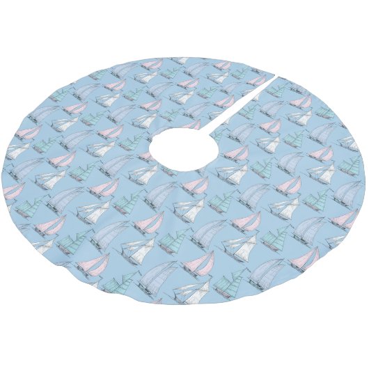 Monogram Cute Sailboat Patroon Kerstboom Rok (Gekanteld)