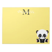 Monogram Cute Sitting Panda Gepersonaliseerd Geel Notitieblok (Voorkant)