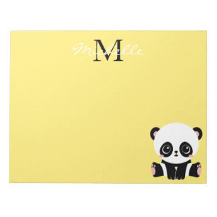 Monogram Cute Sitting Panda Gepersonaliseerd Geel Notitieblok