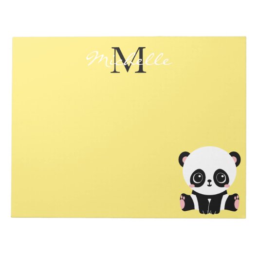 Monogram Cute Sitting Panda Gepersonaliseerd Geel Notitieblok (Voorkant)