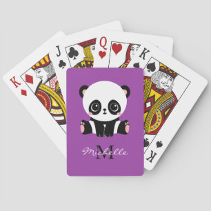 Monogram Cute Sitting Panda Gepersonaliseerd Paars Pokerkaarten