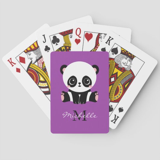 Monogram Cute Sitting Panda Gepersonaliseerd Paars Pokerkaarten (Achterkant)