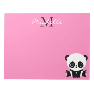 Monogram Cute Sitting Panda Gepersonaliseerd Roze Notitieblok
