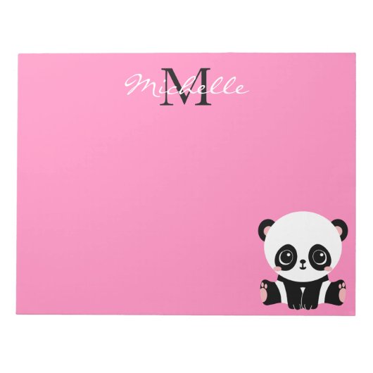 Monogram Cute Sitting Panda Gepersonaliseerd Roze Notitieblok (Voorkant)