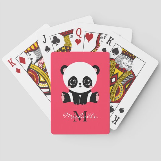 Monogram Cute Sitting Panda Gepersonaliseerd Roze Pokerkaarten (Achterkant)