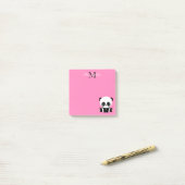 Monogram Cute Sitting Panda Gepersonaliseerd Roze Post-it® Notes (Op bureau)
