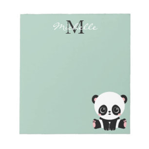 Monogram Cute Sitting Panda Personalized Sage Notitieblok