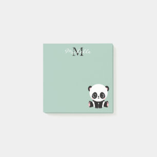 Monogram Cute Sitting Panda Personalized Sage Post-it® Notes