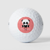 Monogram Cute Sitting Panda Personeelszalm Golfballen (Voorkant)