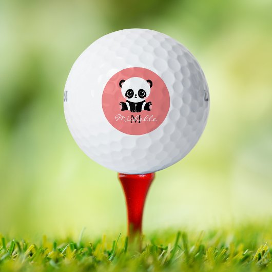 Monogram Cute Sitting Panda Personeelszalm Golfballen