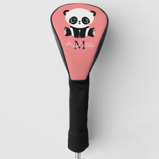 Monogram Cute Sitting Panda Personeelszalm Golfheadcover (Voorkant)