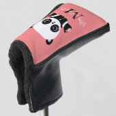Monogram Cute Sitting Panda Personeelszalm Golfheadcover (3/4 voorkant)