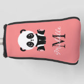 Monogram Cute Sitting Panda Personeelszalm Golfheadcover (Voorkant)
