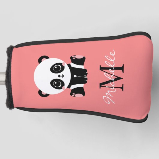 Monogram Cute Sitting Panda Personeelszalm Golfheadcover (Voorkant)