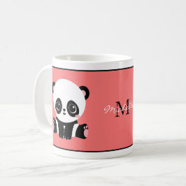Monogram Cute Sitting Panda Personeelszalm Koffiemok