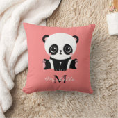 Monogram Cute Sitting Panda Personeelszalm Kussen (Deken)