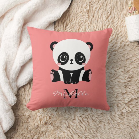 Monogram Cute Sitting Panda Personeelszalm Kussen (Deken)