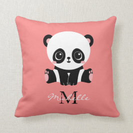 Monogram Cute Sitting Panda Personeelszalm Kussen
