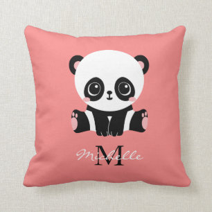 Monogram Cute Sitting Panda Personeelszalm Kussen