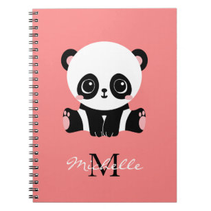 Monogram Cute Sitting Panda Personeelszalm Notitieboek