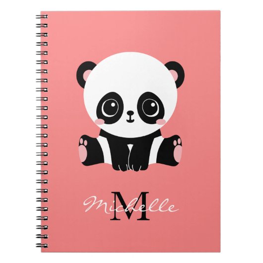 Monogram Cute Sitting Panda Personeelszalm Notitieboek (Voorkant)