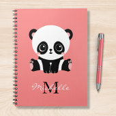 Monogram Cute Sitting Panda Personeelszalm Notitieboek