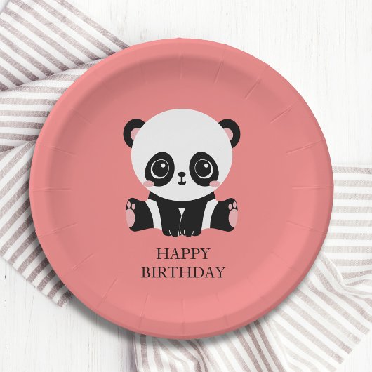 Monogram Cute Sitting Panda Personeelszalm Papieren Bordje