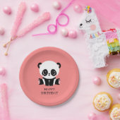 Monogram Cute Sitting Panda Personeelszalm Papieren Bordje (Feest)