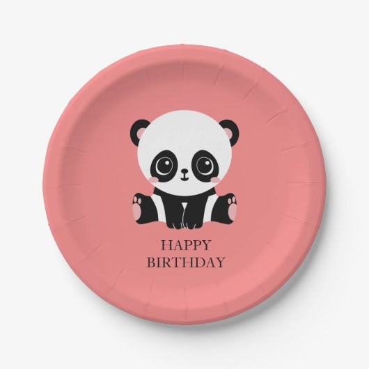 Monogram Cute Sitting Panda Personeelszalm Papieren Bordje (Voorkant)