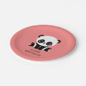 Monogram Cute Sitting Panda Personeelszalm Papieren Bordje (Gekanteld)