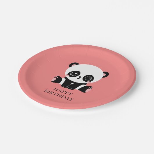 Monogram Cute Sitting Panda Personeelszalm Papieren Bordje (Gekanteld)