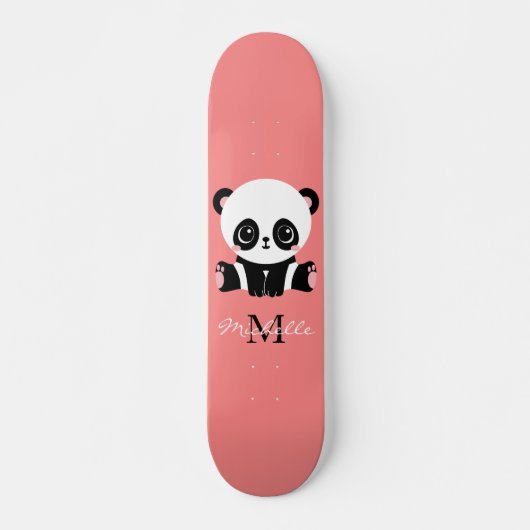 Monogram Cute Sitting Panda Personeelszalm Persoonlijk Skateboard (Voorkant)