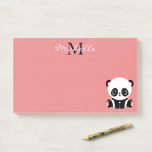 Monogram Cute Sitting Panda Personeelszalm Post-it® Notes (Op bureau)