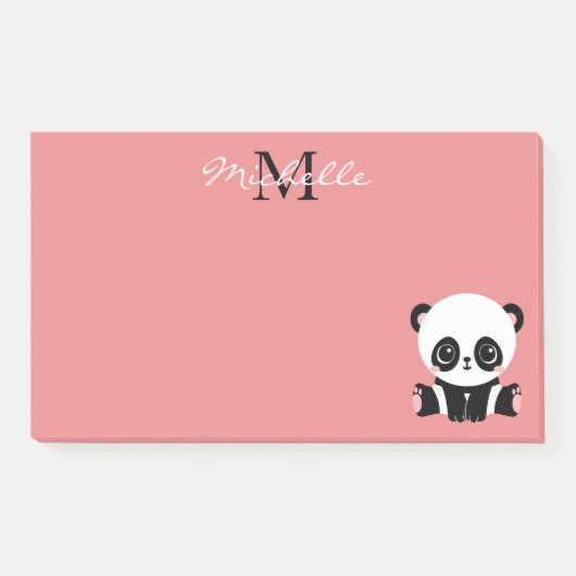 Monogram Cute Sitting Panda Personeelszalm Post-it® Notes (Voorkant)