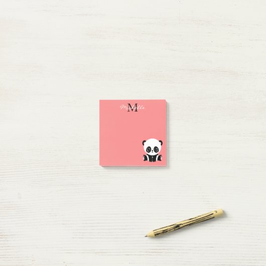 Monogram Cute Sitting Panda Personeelszalm Post-it® Notes (Op bureau)