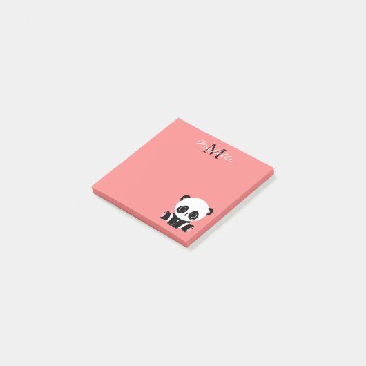Monogram Cute Sitting Panda Personeelszalm Post-it® Notes (Schuin)