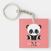 Monogram Cute Sitting Panda Personeelszalm Sleutelhanger (Voorkant)