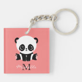 Monogram Cute Sitting Panda Personeelszalm Sleutelhanger (Achterkant)