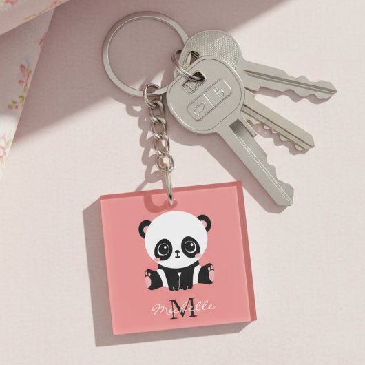 Monogram Cute Sitting Panda Personeelszalm Sleutelhanger