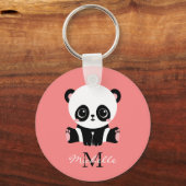 Monogram Cute Sitting Panda Personeelszalm Sleutelhanger (Voorkant)