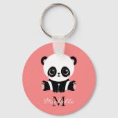 Monogram Cute Sitting Panda Personeelszalm Sleutelhanger (Achterkant)