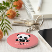 Monogram Cute Sitting Panda Personeelszalm Sleutelhanger (Zijkant)