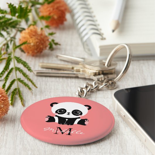Monogram Cute Sitting Panda Personeelszalm Sleutelhanger (Zijkant)