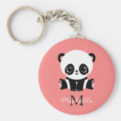 Monogram Cute Sitting Panda Personeelszalm Sleutelhanger (Voorkant)