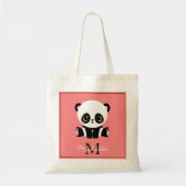 Monogram Cute Sitting Panda Personeelszalm Tote Bag (Voorkant)