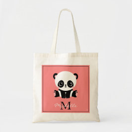 Monogram Cute Sitting Panda Personeelszalm Tote Bag