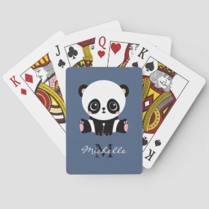 Monogram Cute Sitting Panda Persoonlijk Blauw Pokerkaarten