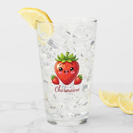 Monogram cute strawberry kawaii glas (Voorkant ijs)