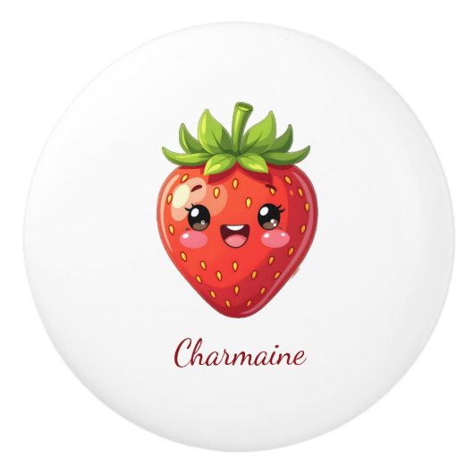 Monogram cute strawberry kawaii keramische knop (Voorkant)