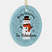 Monogram Cute Trendy Snowman Kerstmis Keramisch Ornament (Rechts)